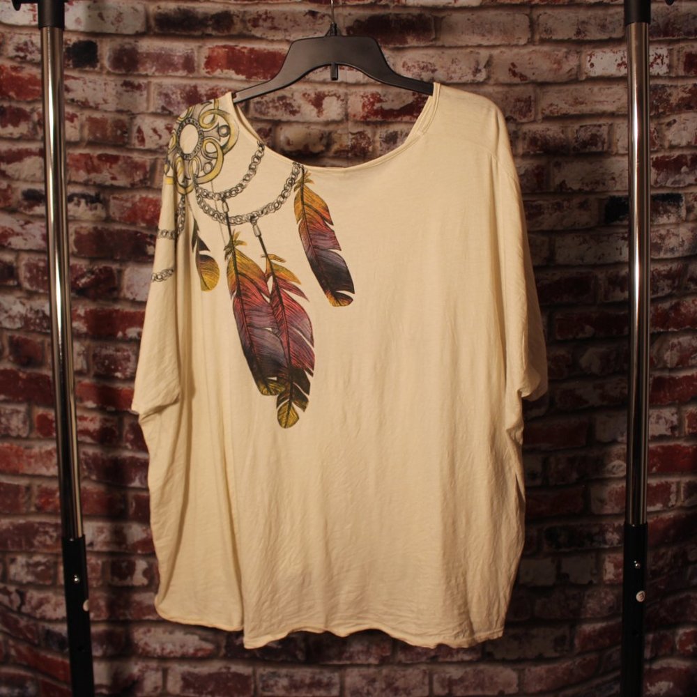 Oversized Feather & Chain Shirt in Cream White